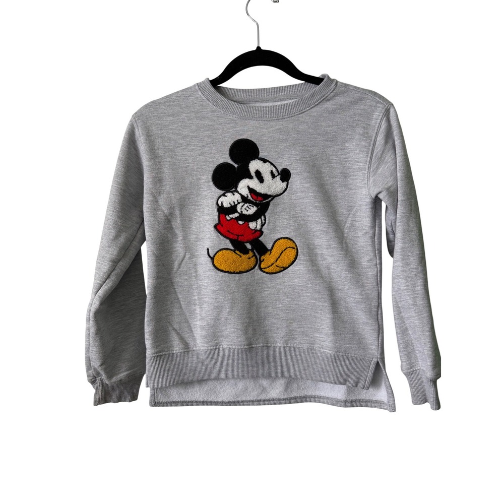 Disney Mickey Mouse Sweatshirt Kids XL 14/16 Gray Good Chenille Patch‎ Pullover